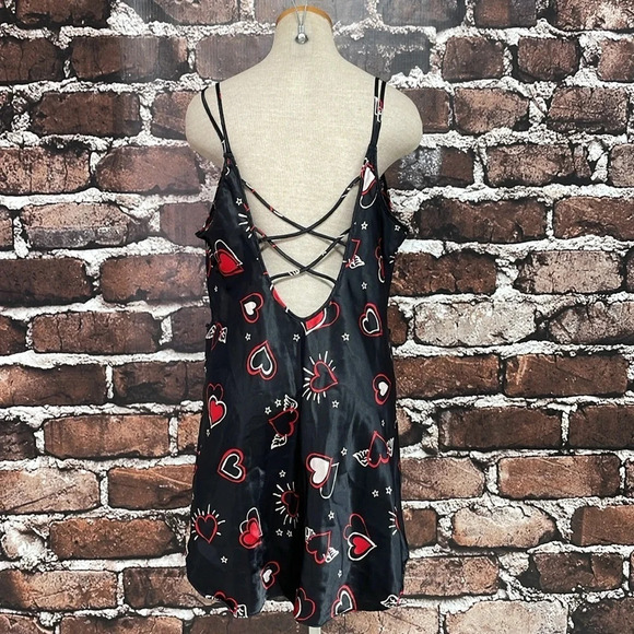 Dentelle Robe & Chemise Set Women's L Large Black Red Heart Pattern Slip Knee - Picture 5 of 17